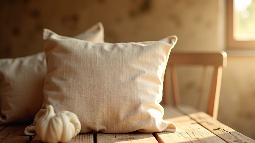 Dettaglio di arredamento vintage toscano con tessuti naturali e legno invecchiato